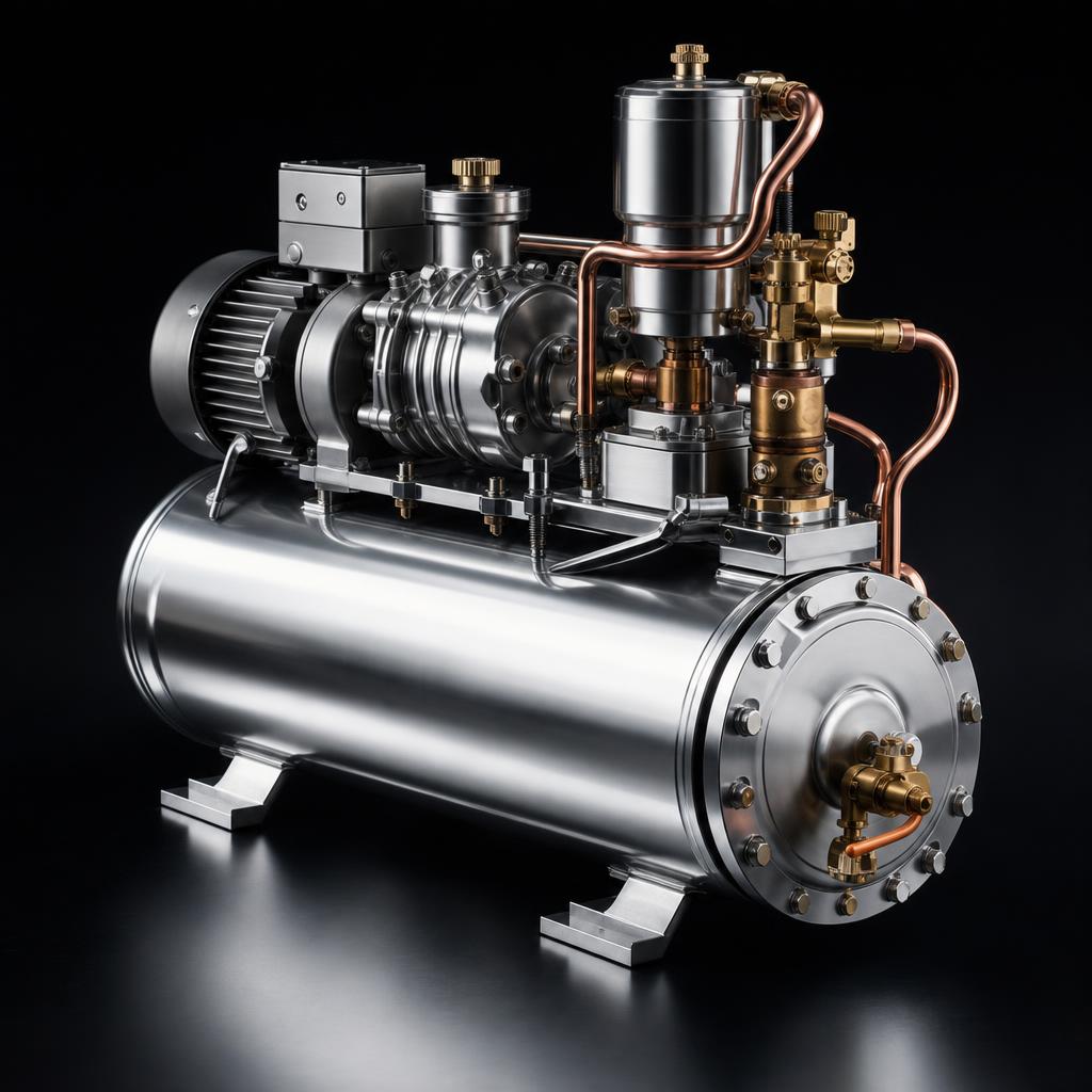 Detailed render of a residential septic vacuum pump assembly used for home tank pumping